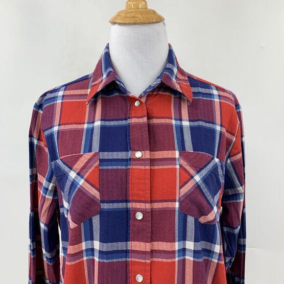 Stetson Shirt Womens M Medium Red Blue Plaid Pearl Snap Buttons Western Pockets - Picture 4 of 11